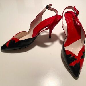 Vintage Jacques Cohen Leather Sandals Red and Black Shoes Made in Spain Sz 6